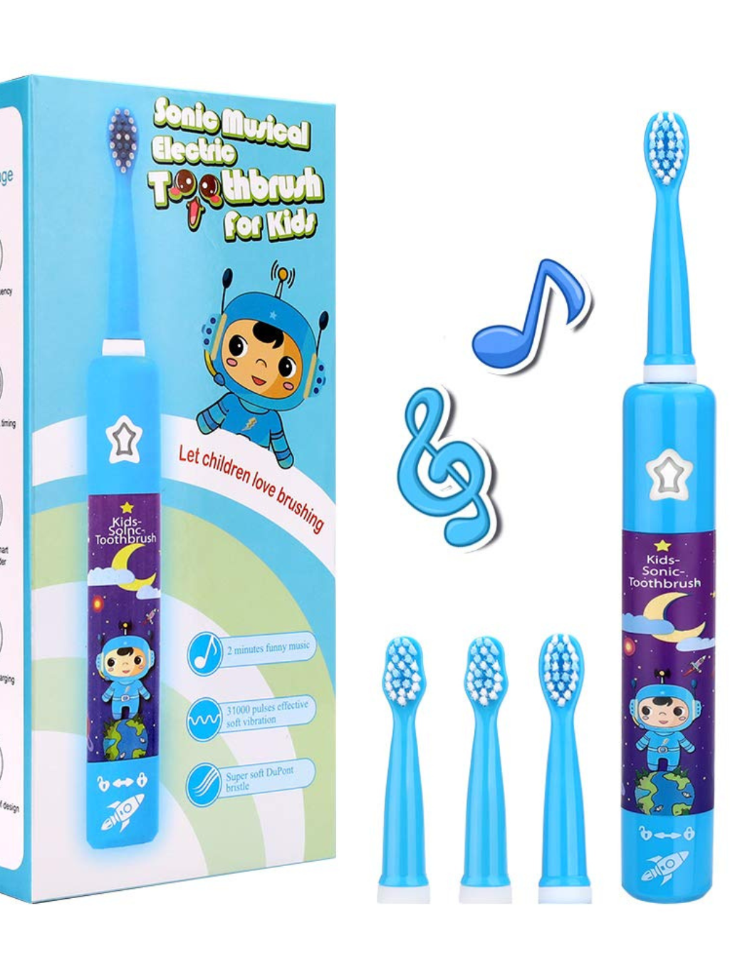 KIDS ELECTRIC MUSICAL TOOTHBRUSH (WITH 2 BRUSH HEADS)